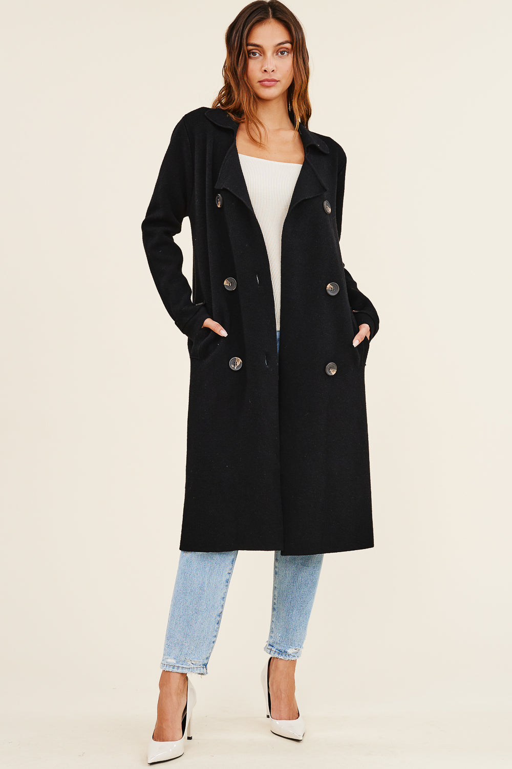 Macey Oatmeal Wool Trench Coat