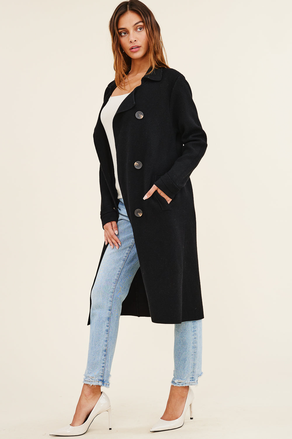 Macey Black Wool Trench Coat