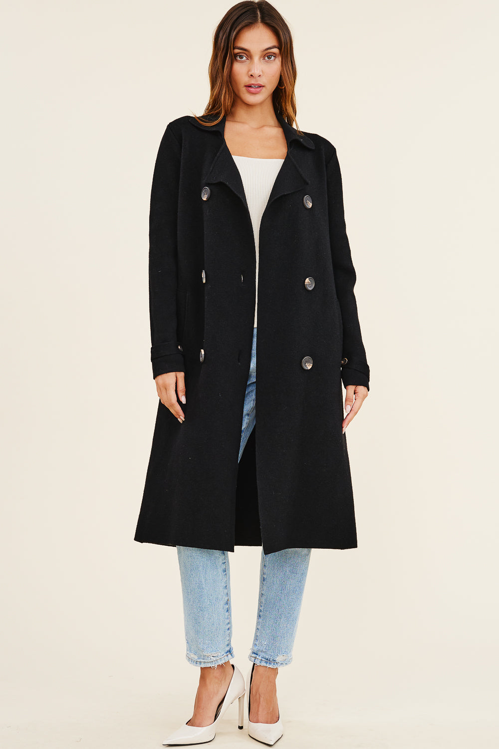 Macey Black Wool Trench Coat