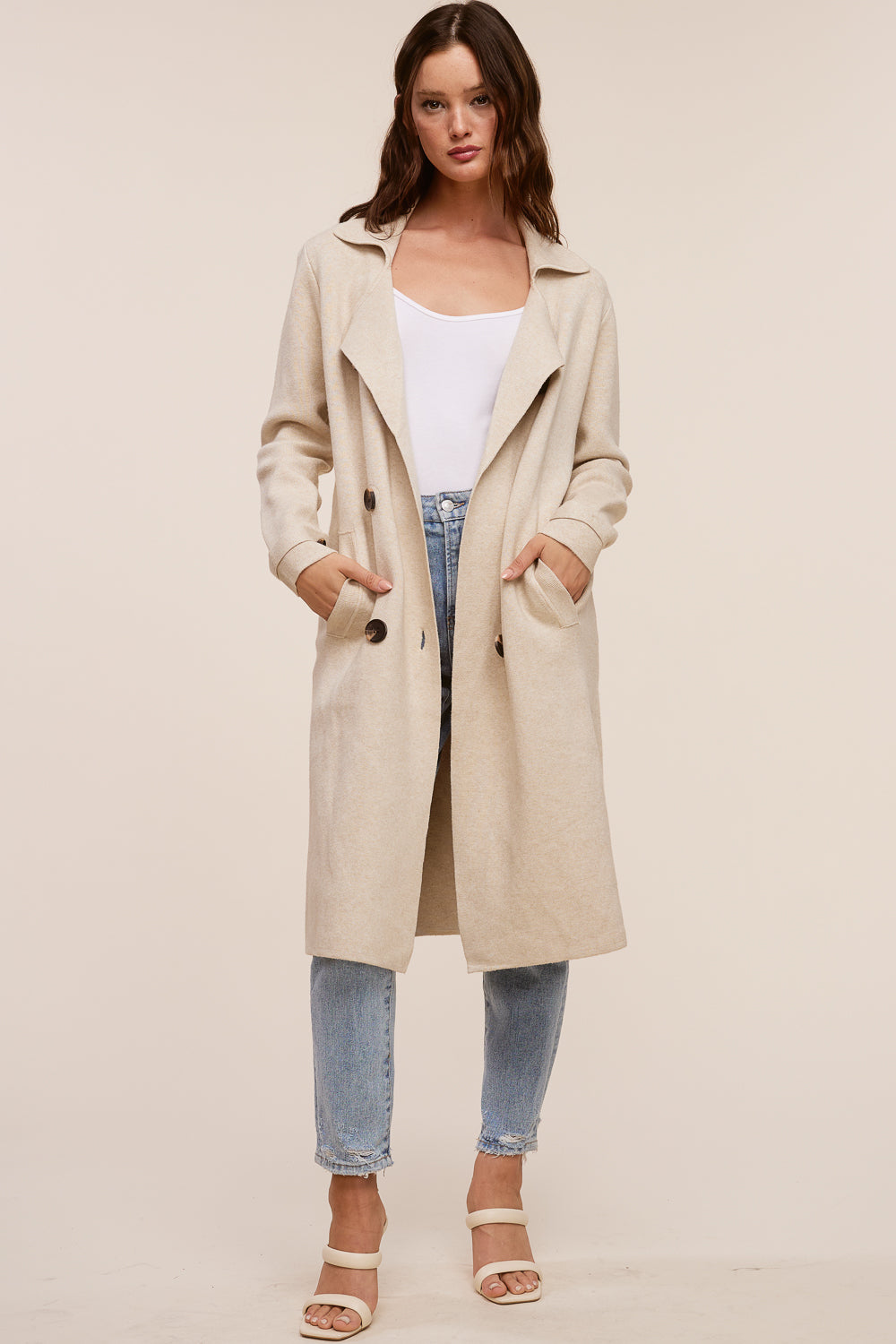 Macey Oatmeal Wool Trench Coat