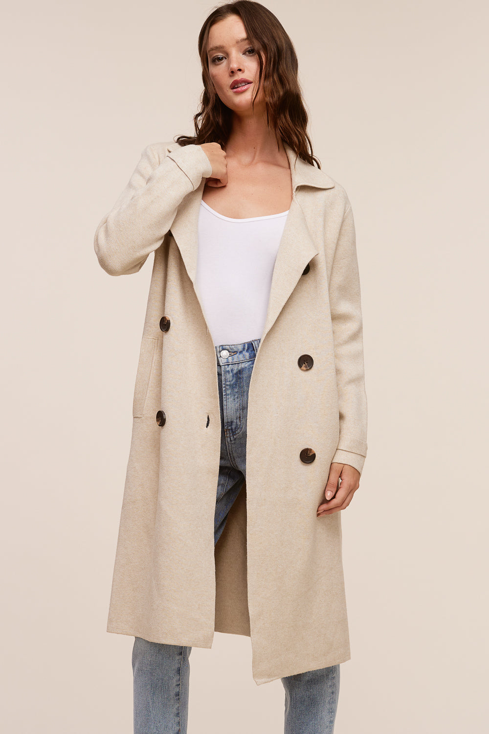 Macey Oatmeal Wool Trench Coat