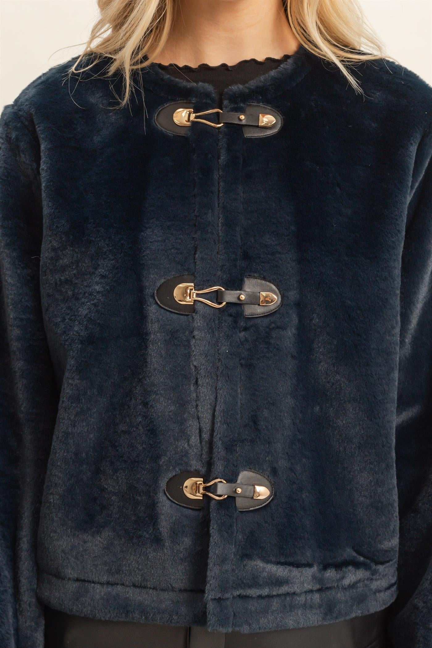 Kailey Navy Faux Fur Jacket