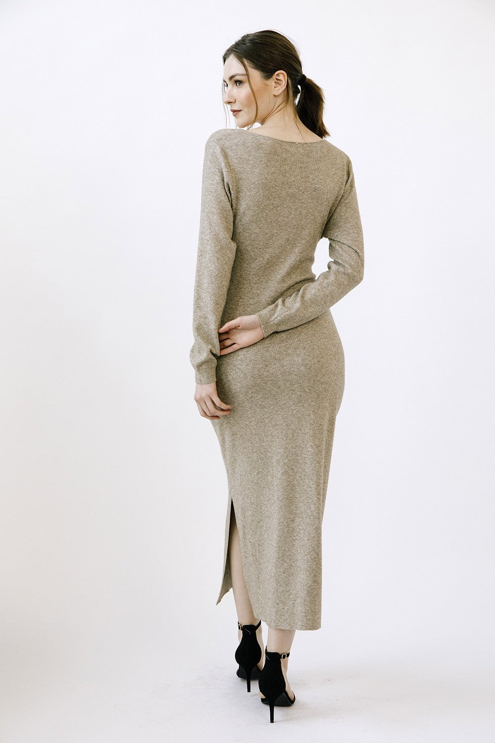 Beige Macie Knit Midi Dress