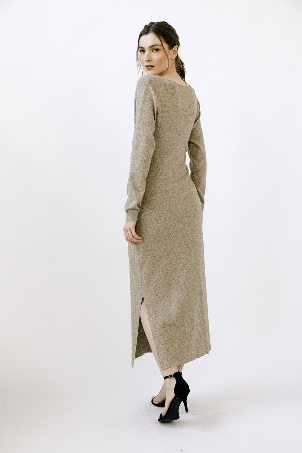 Beige Macie Knit Midi Dress