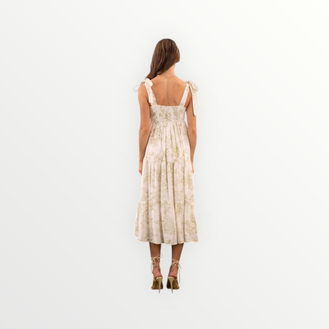 Leah Olive Tiered Midi Dress