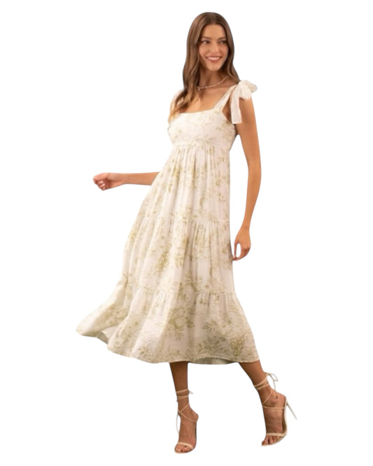 Leah Olive Tiered Midi Dress