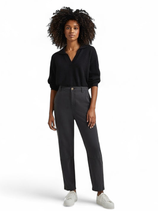 Woven Black Luna Knit Collared Drop Shoulder Sweater