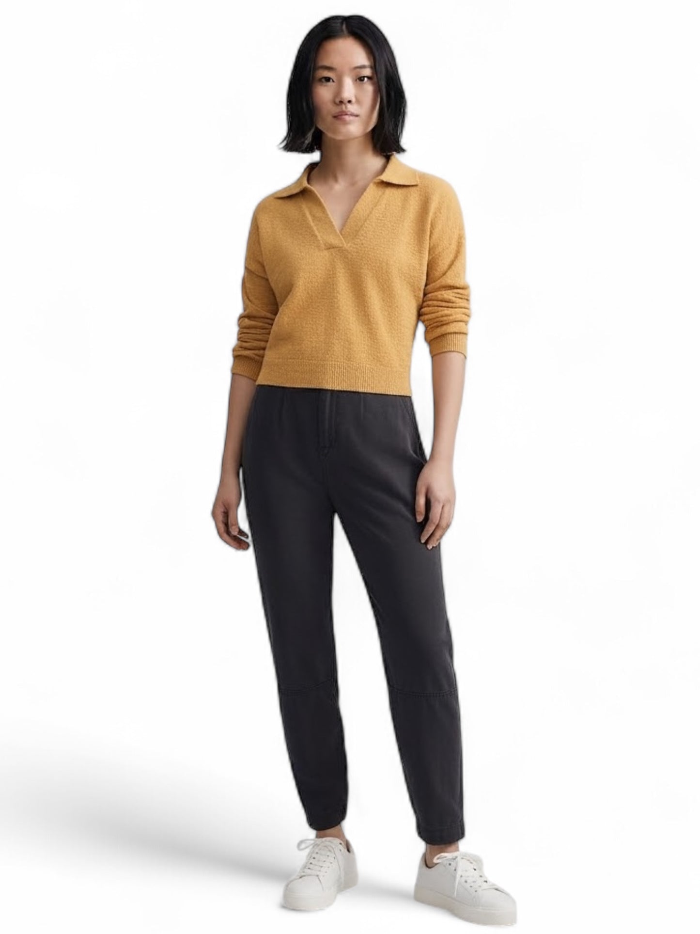 Woven Black Luna Knit Collared Drop Shoulder Sweater