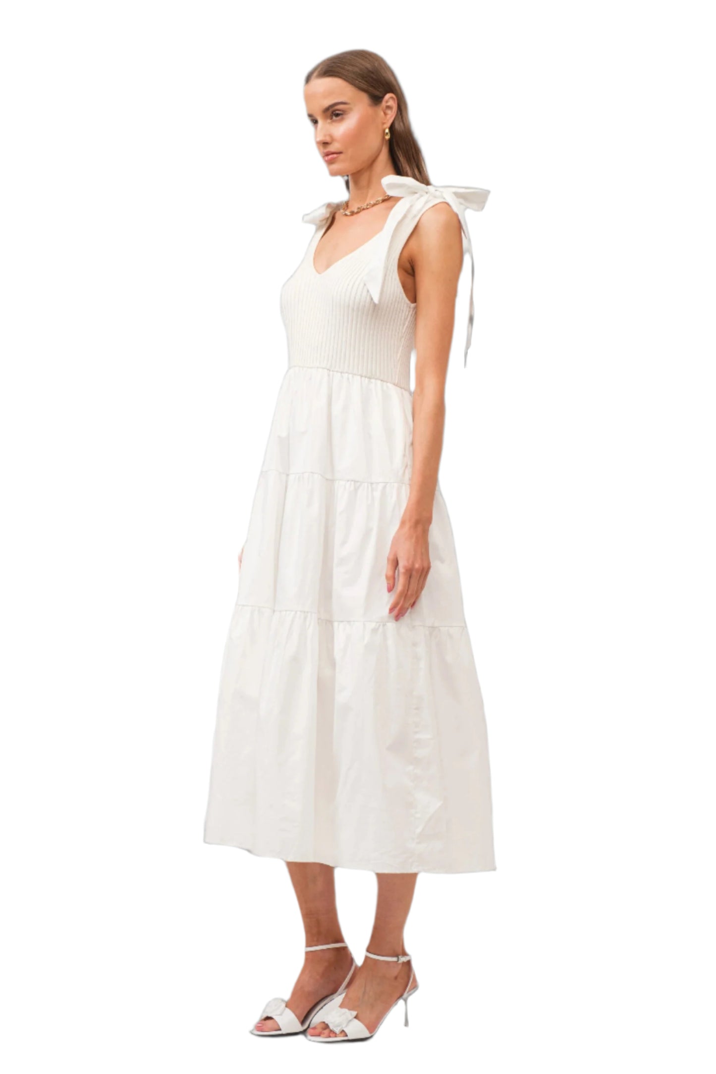 Off White Shelby Dress with Shoulder Tie