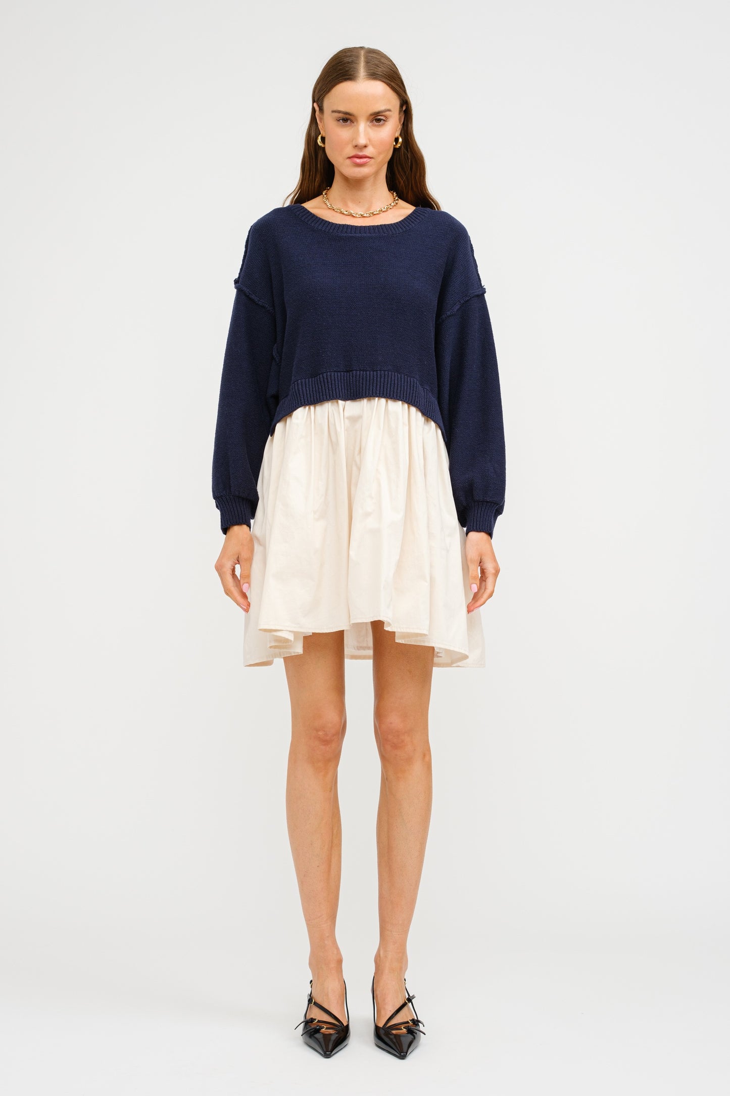 Natural White Melanie Long Sleeve Dress