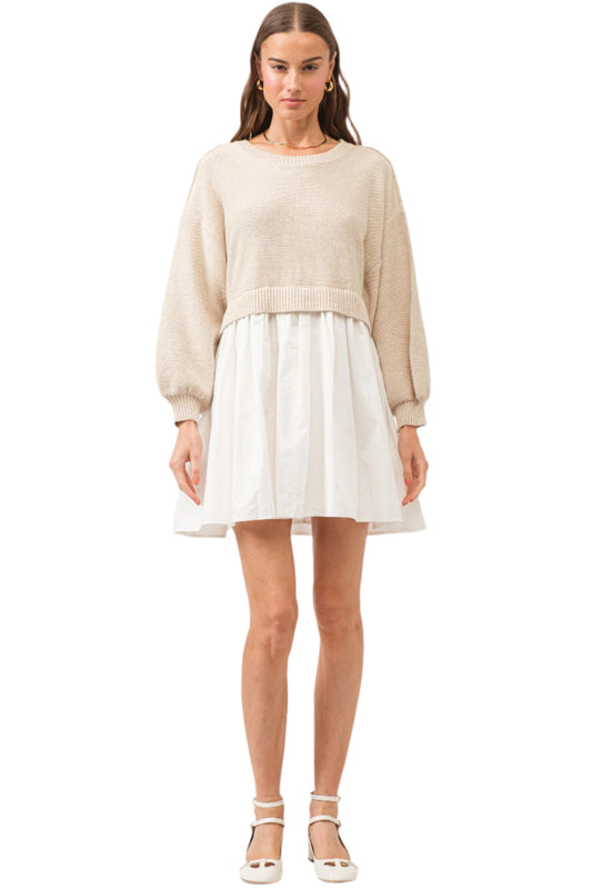 Natural White Melanie Long Sleeve Dress