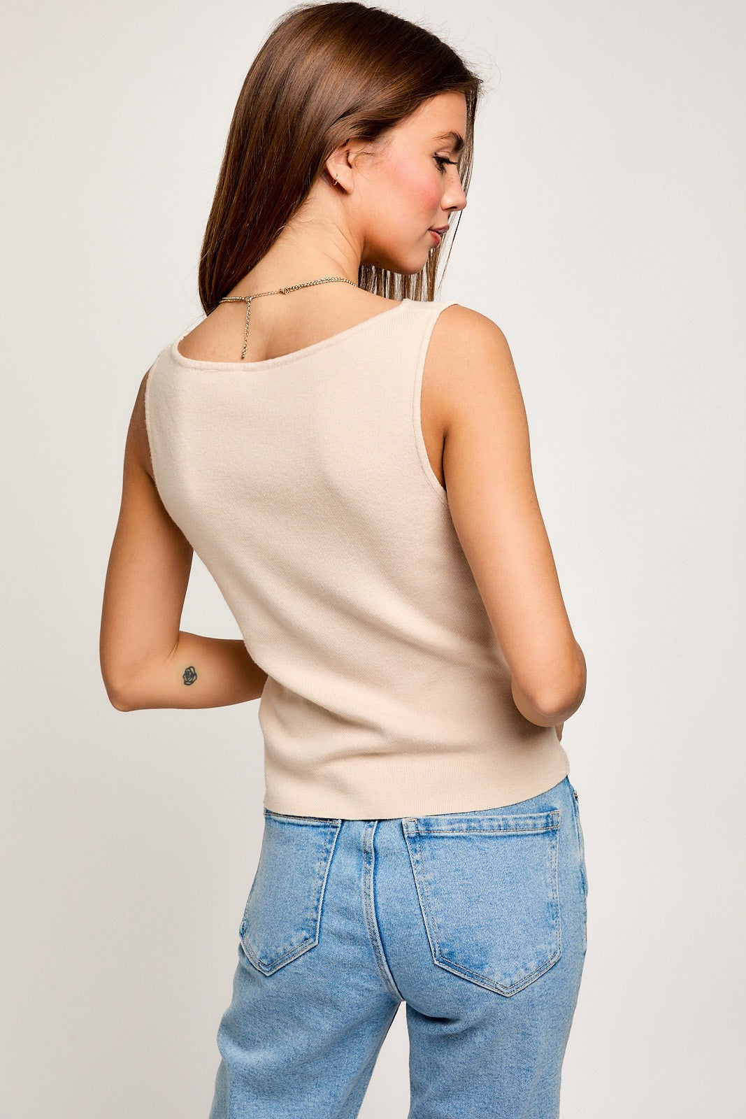 Cream Sabrina Neck Line Sweater Sleeveless Top