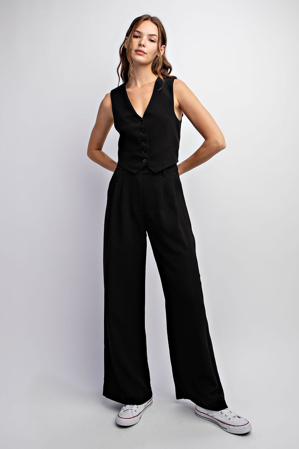 Black Daisy Woven Wide Leg Pant