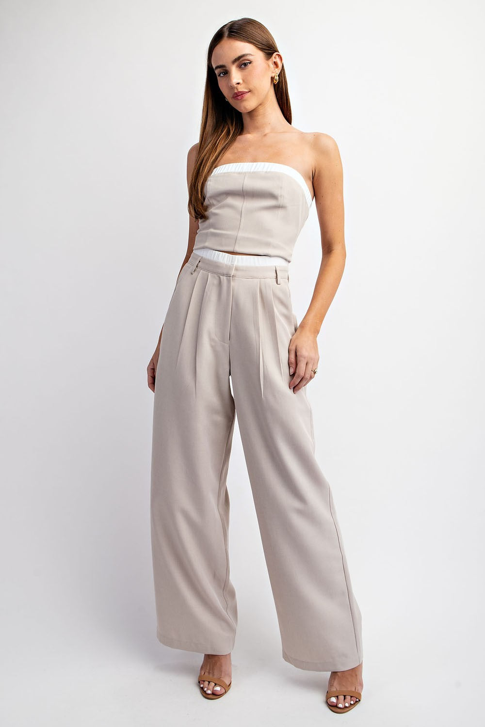 Taupe Bella Pant with Contrast Waist Band