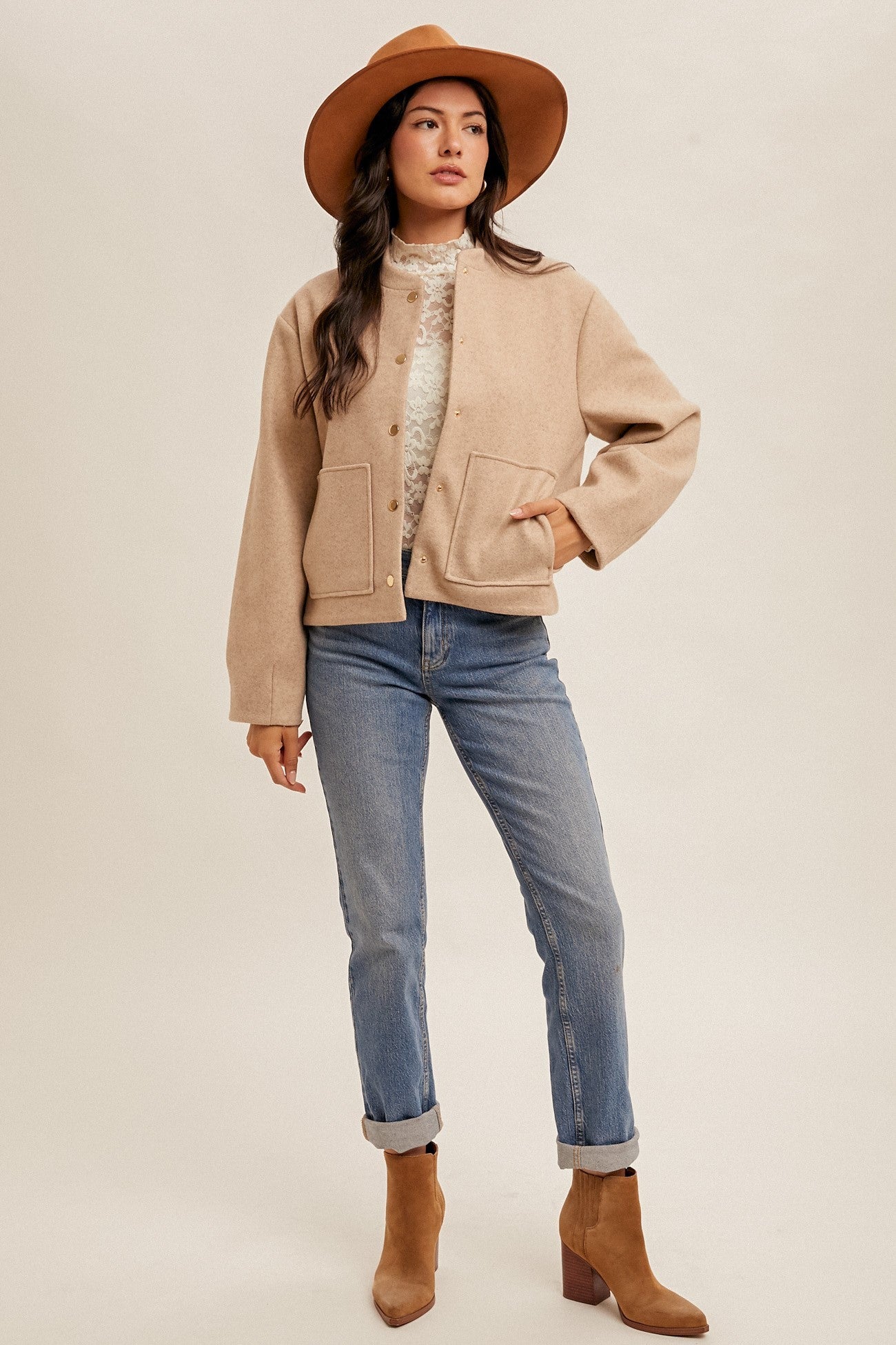 Harlie Beige Bomber Jacket