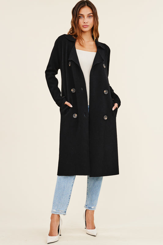 Macey Black Wool Trench Coat