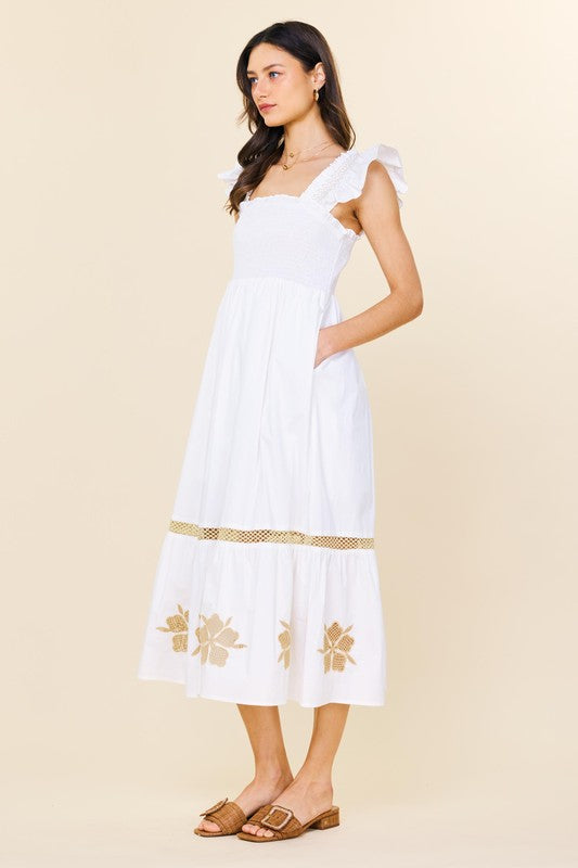 White Sophia Embroidery Dress