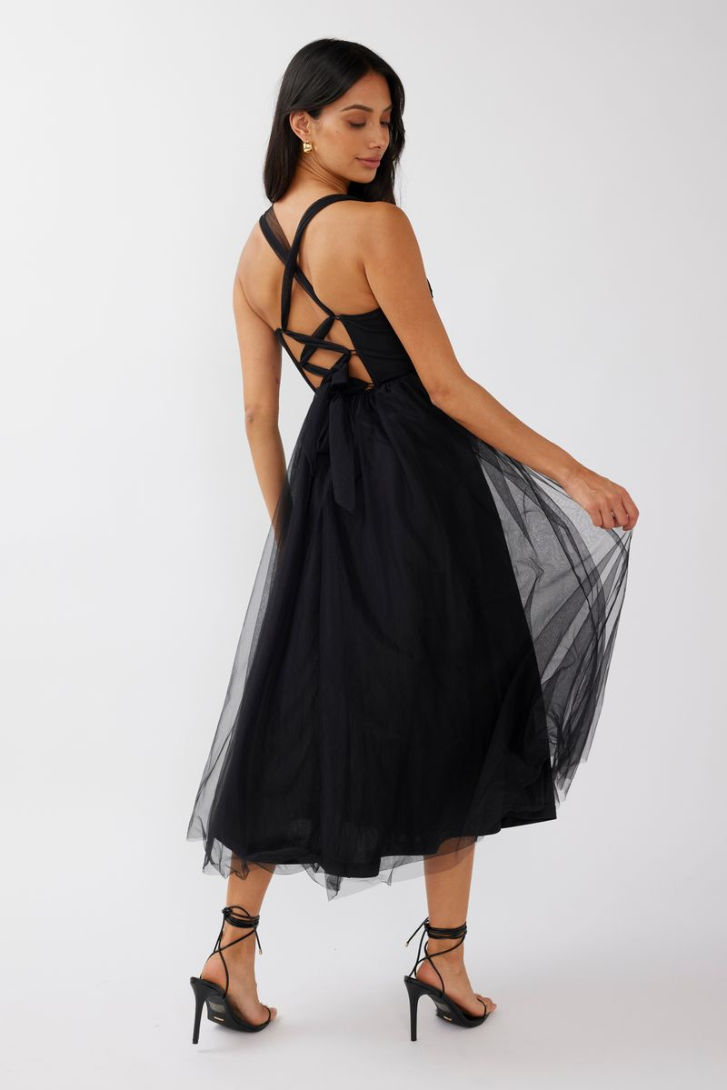 Black Vera Midi Tulle Dress