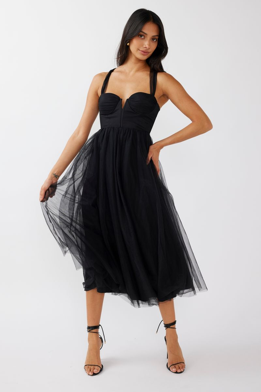 Black Vera Midi Tulle Dress