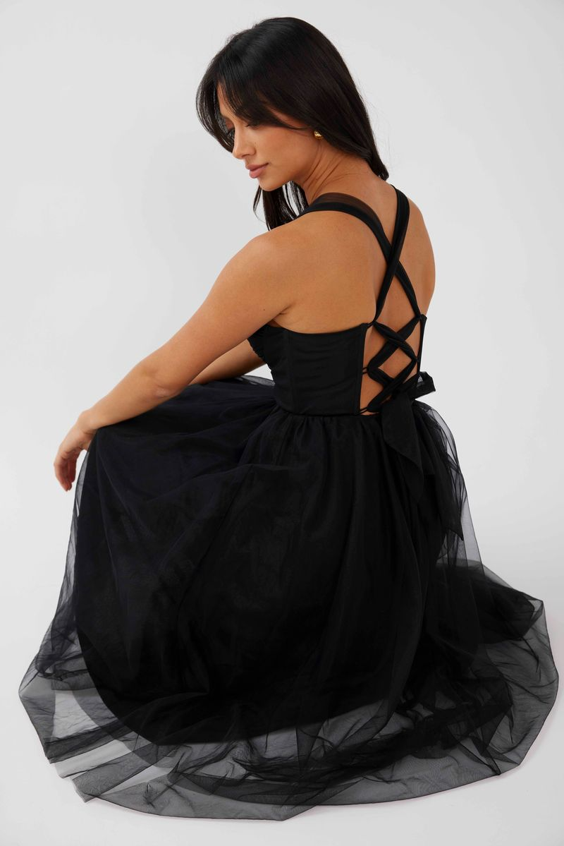 Black Vera Midi Tulle Dress