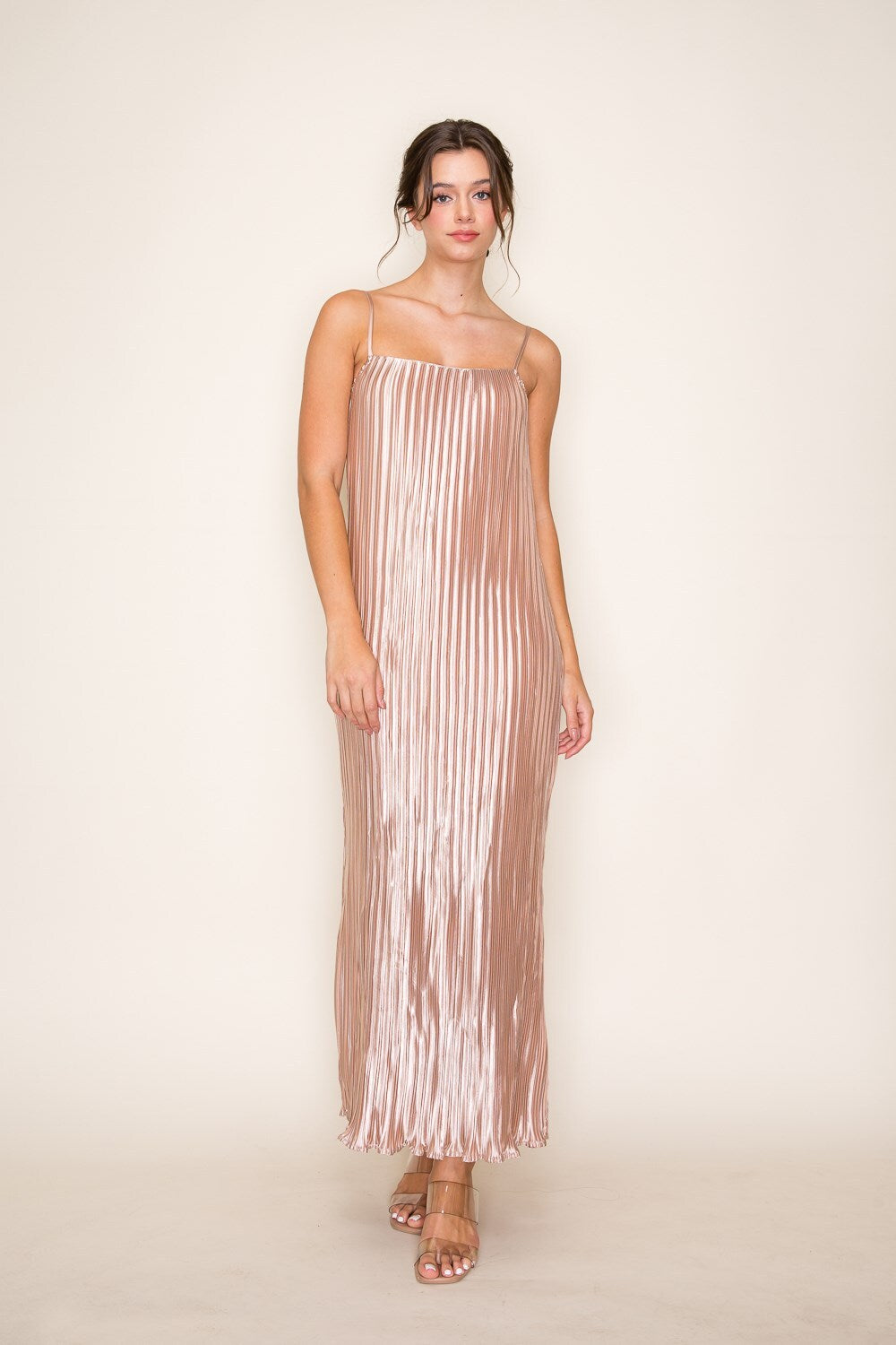 Carly Champagne Pleated Dress