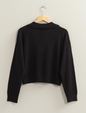 Woven Black Luna Knit Collared Drop Shoulder Sweater