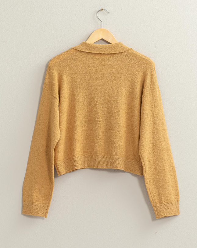 Woven Sand Luna Knit Collared Drop Shoulder Sweater