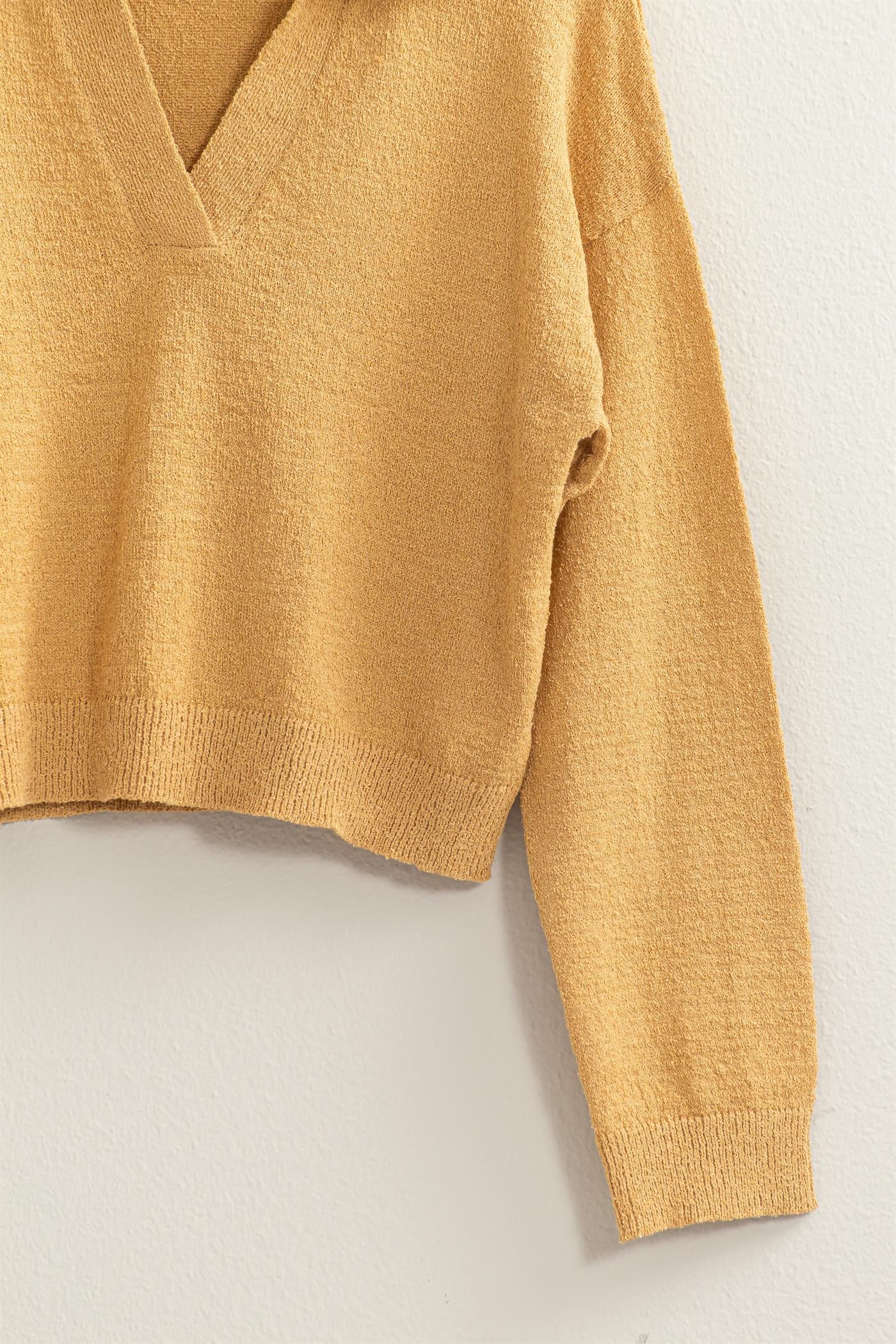 Woven Sand Luna Knit Collared Drop Shoulder Sweater