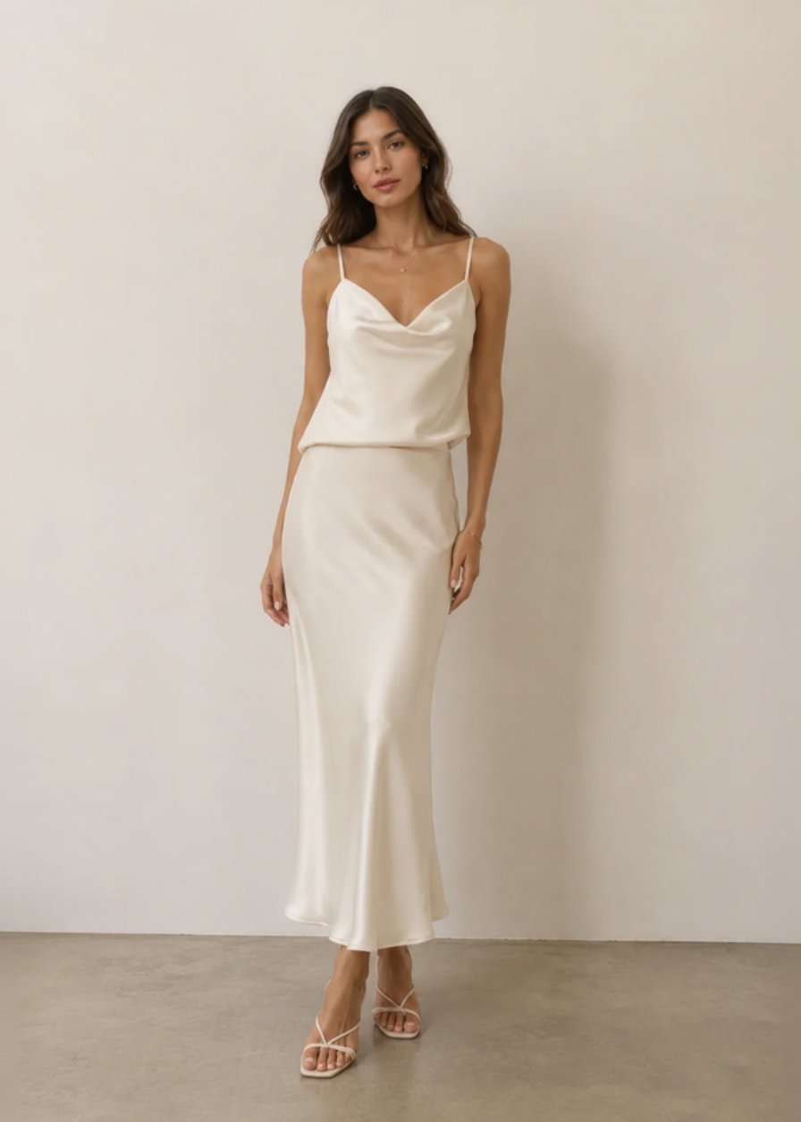 Aspen Ivory Satin Skirt