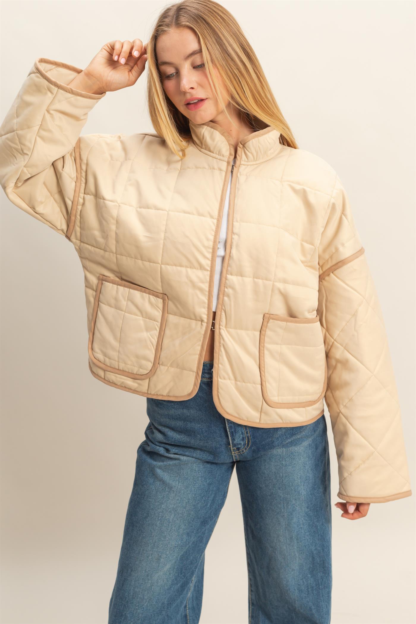 Eva Beige Quilted Jacket