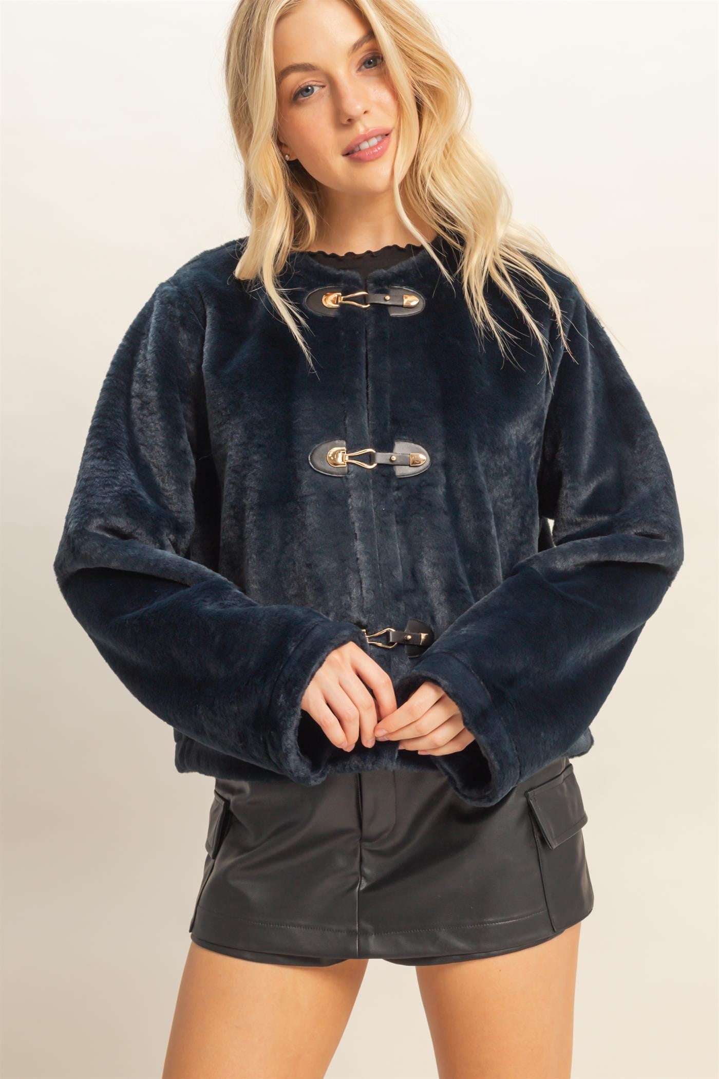 Kailey Navy Faux Fur Jacket