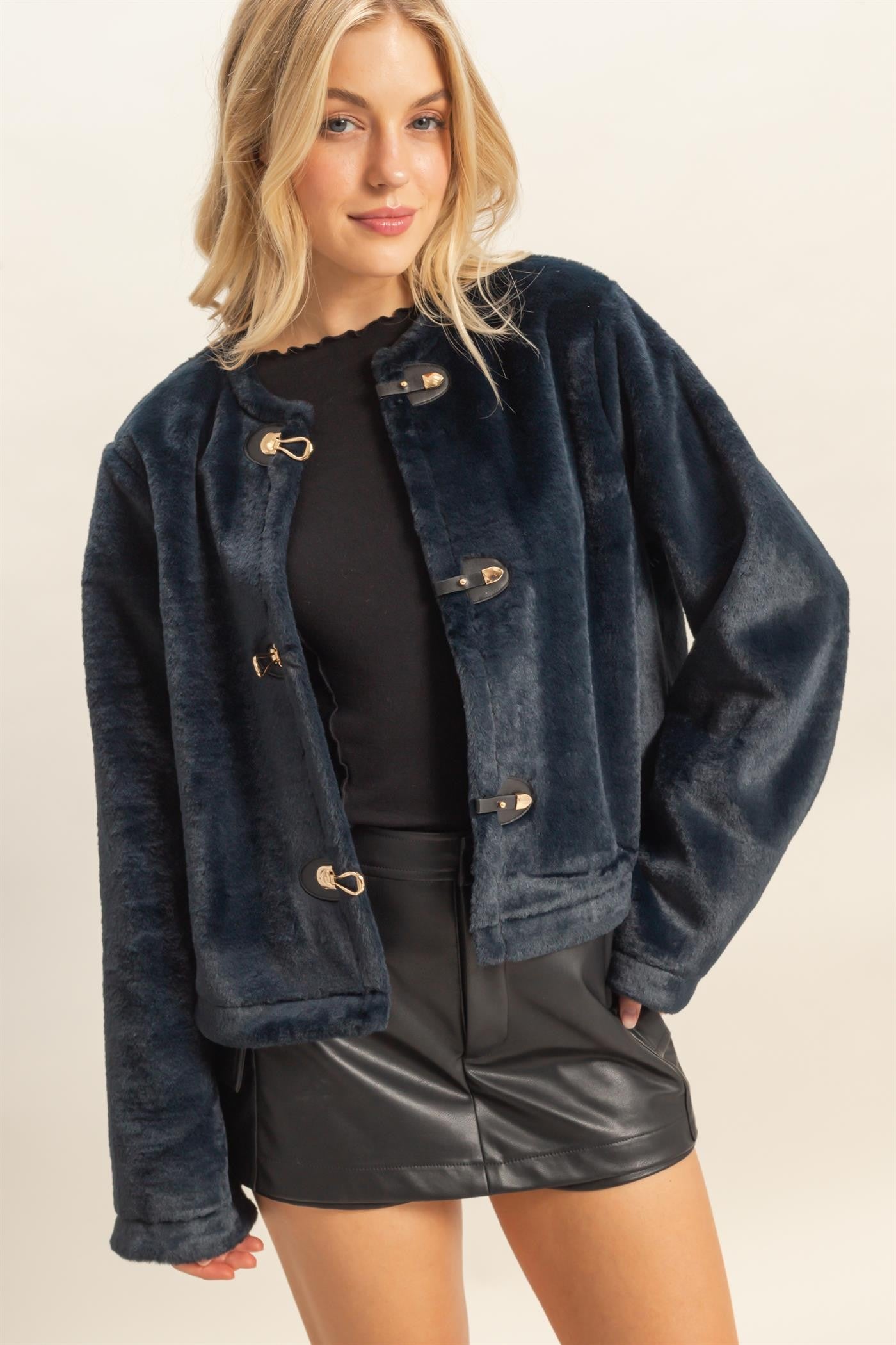 Kailey Navy Faux Fur Jacket