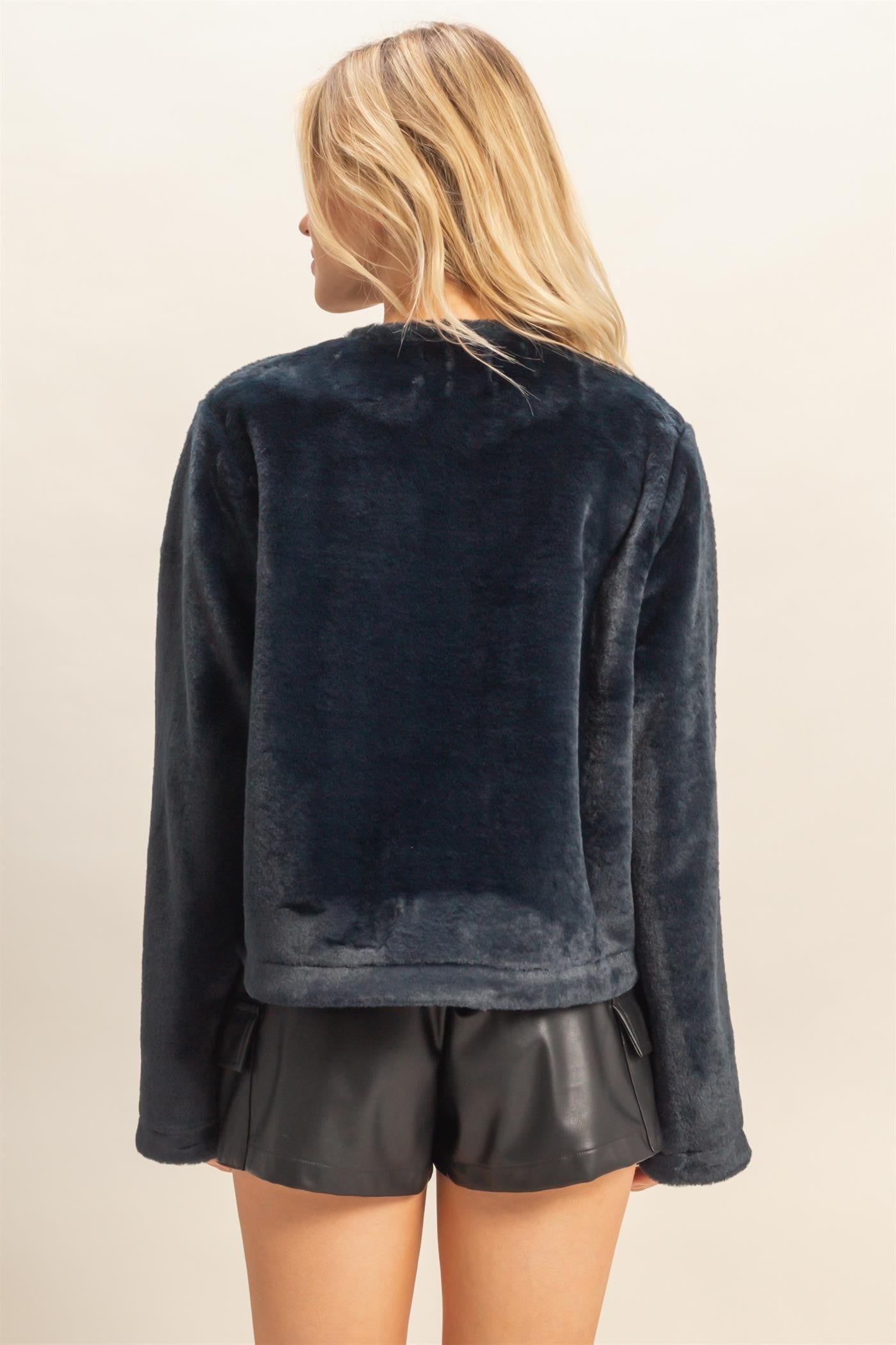 Kailey Navy Faux Fur Jacket