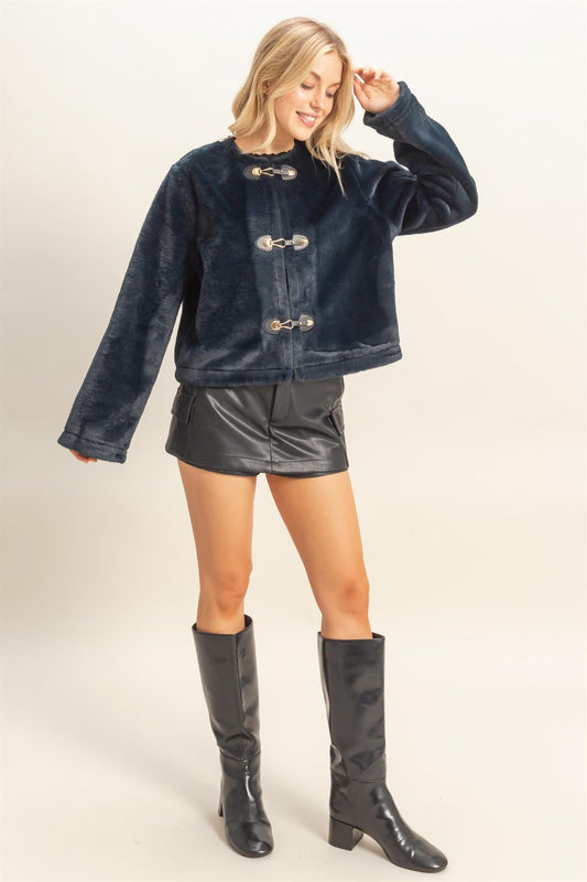 Kailey Navy Faux Fur Jacket