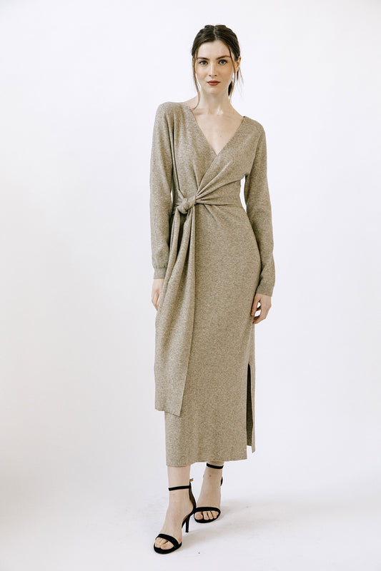 Beige Macie Knit Midi Dress