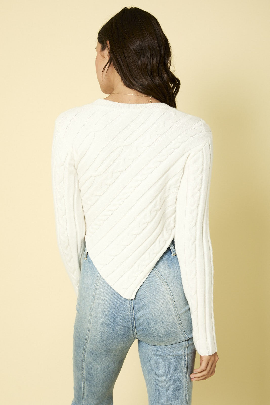 White Valeria Crew Neck Cable Sweater