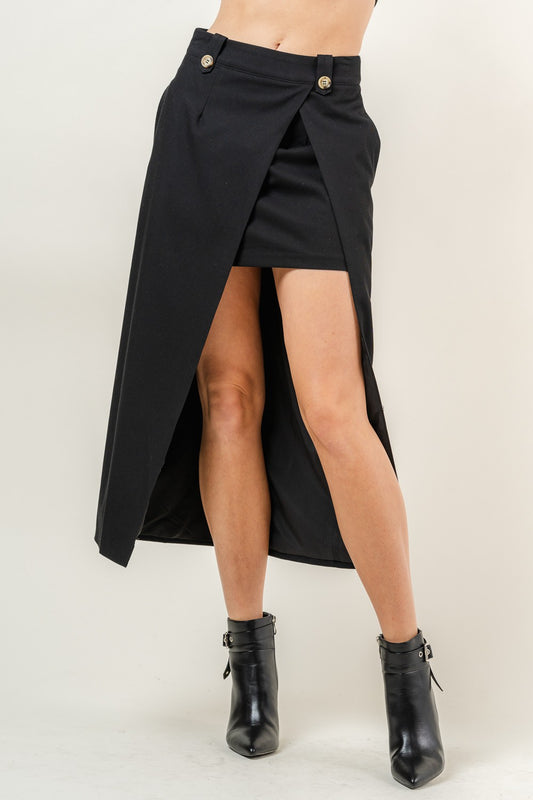 Chic Amber Black Asymmetric Midi Skirt