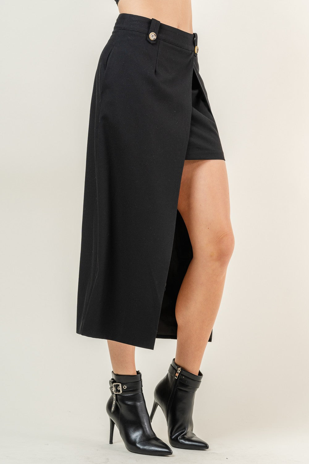 Chic Amber Black Asymmetric Midi Skirt