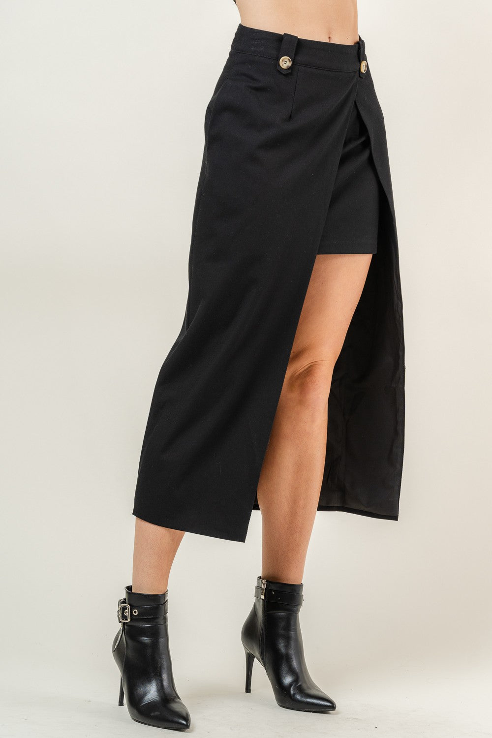 Chic Amber Black Asymmetric Midi Skirt