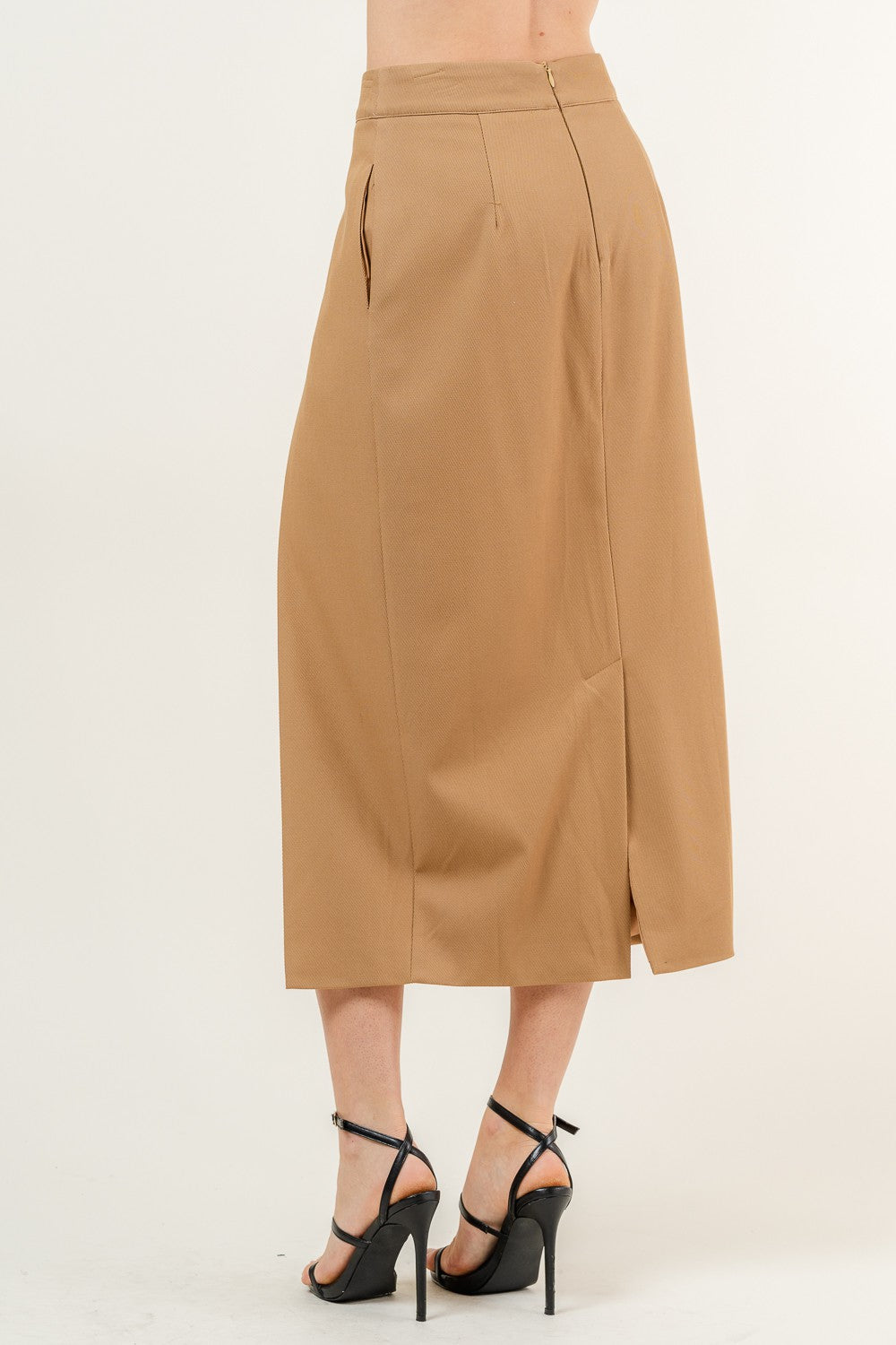 Chic Amber Khaki Asymmetric Midi Skirt