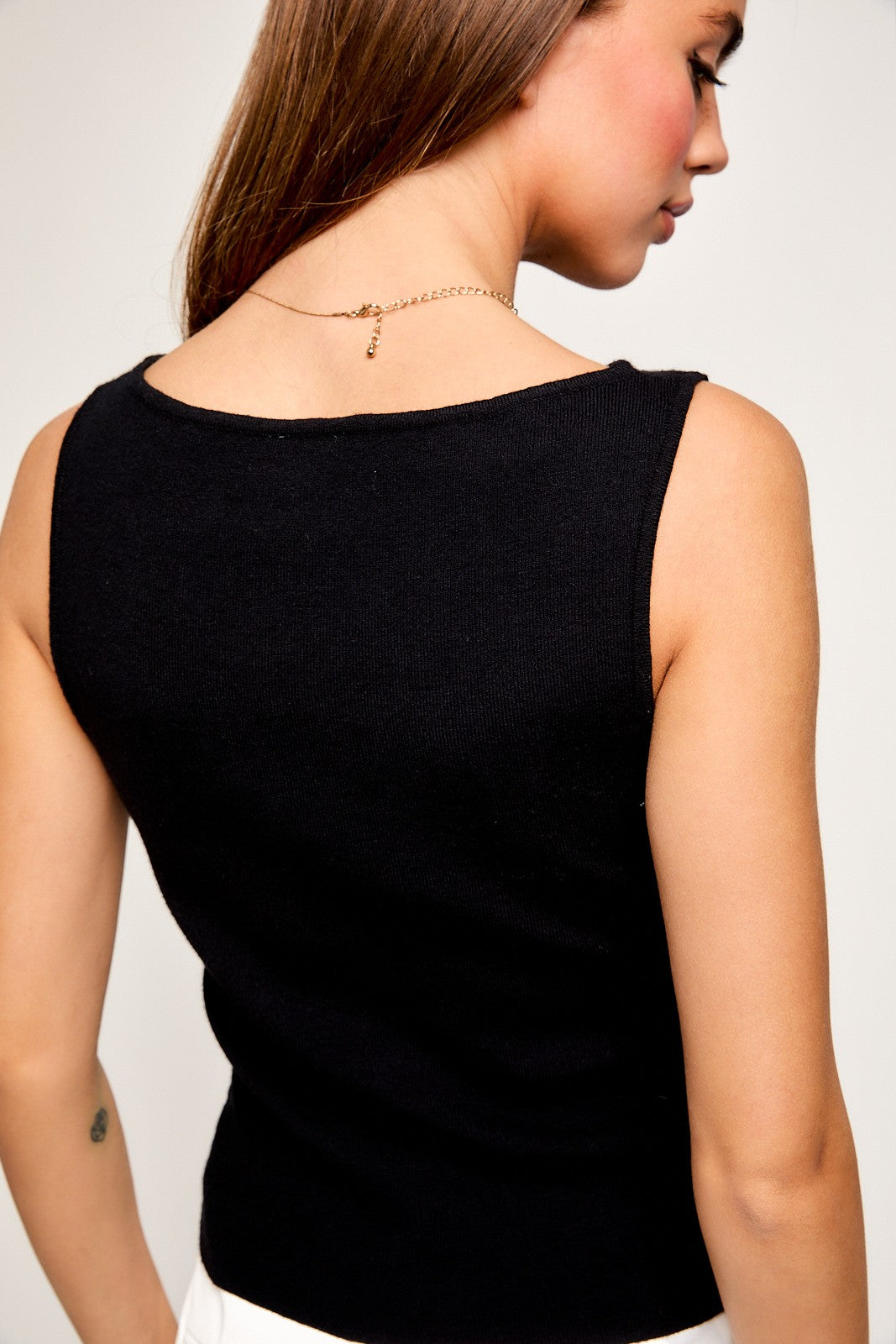 Black Sabrina Neck Line Sweater Sleeveless Top