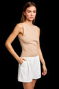 Beige Sabrina Neck Line Sweater Sleeveless Top