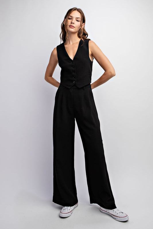 Black Daisy Woven Wide Leg Pant