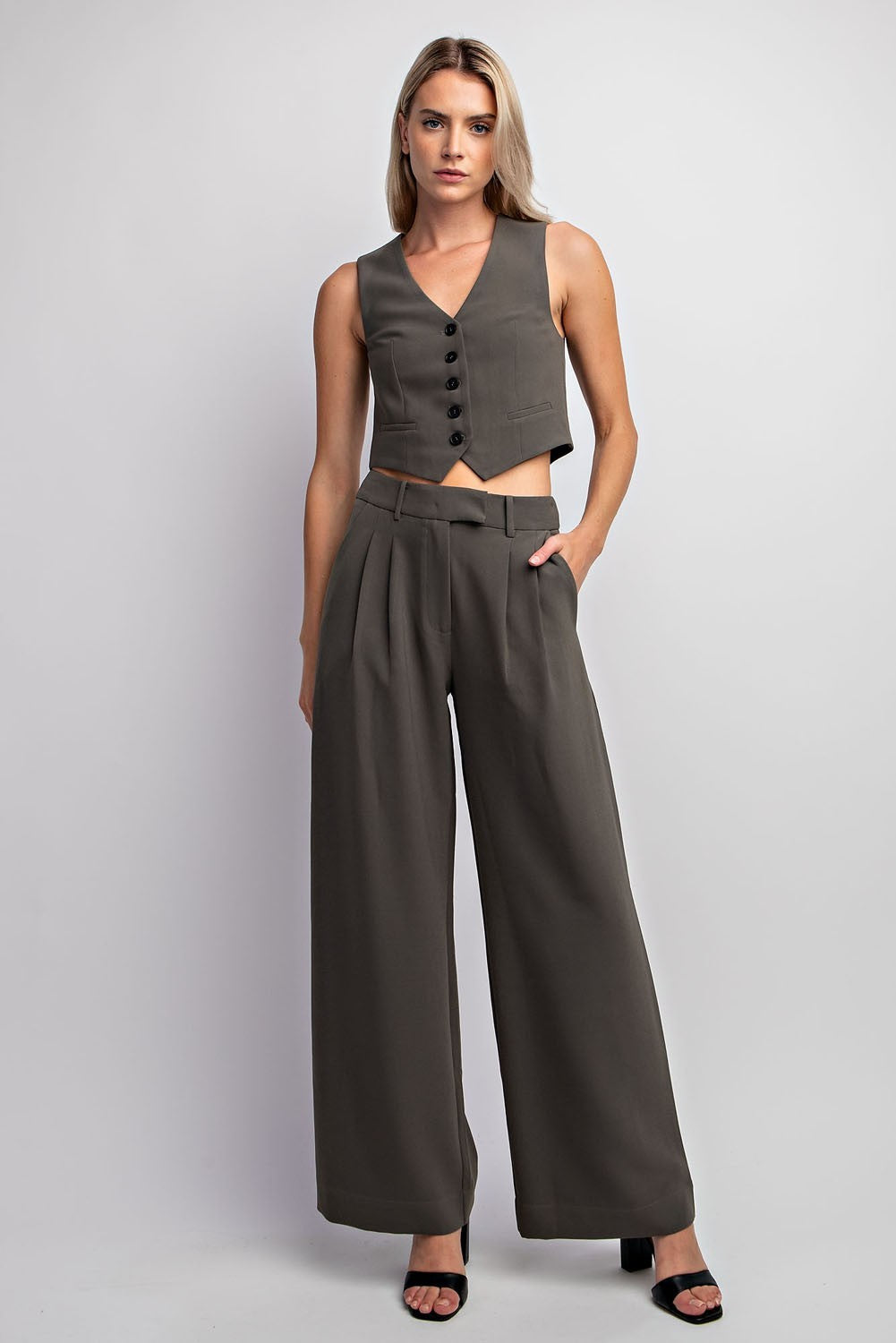 Olive Grey Daisy Woven Wide Leg Pant