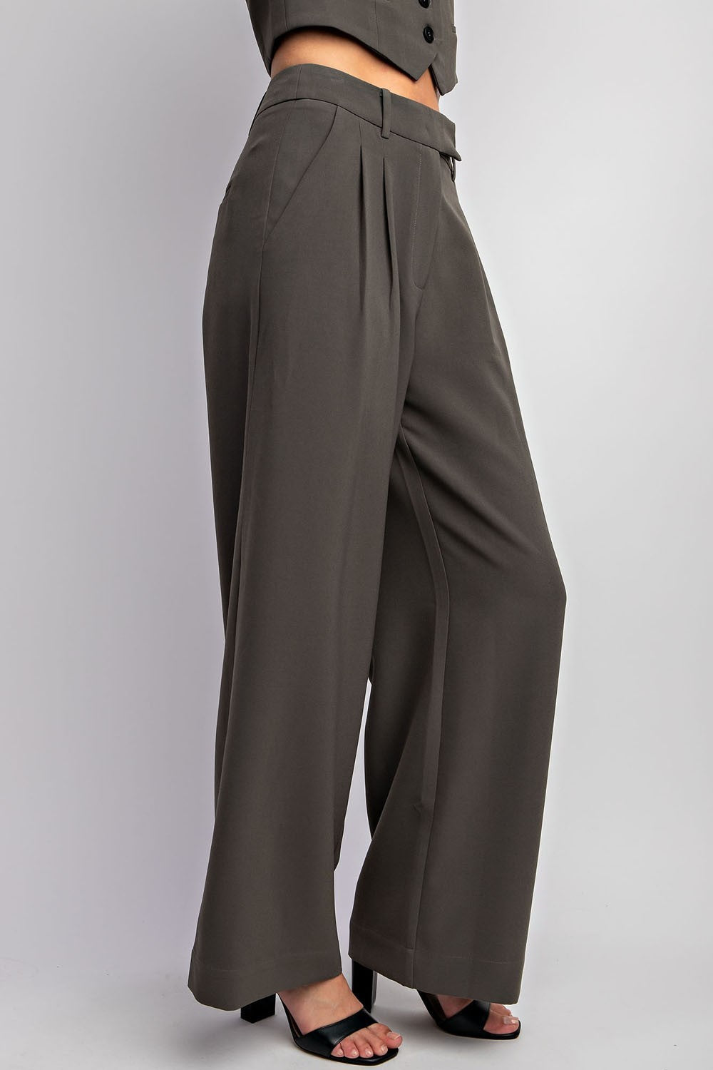 Olive Grey Daisy Woven Wide Leg Pant