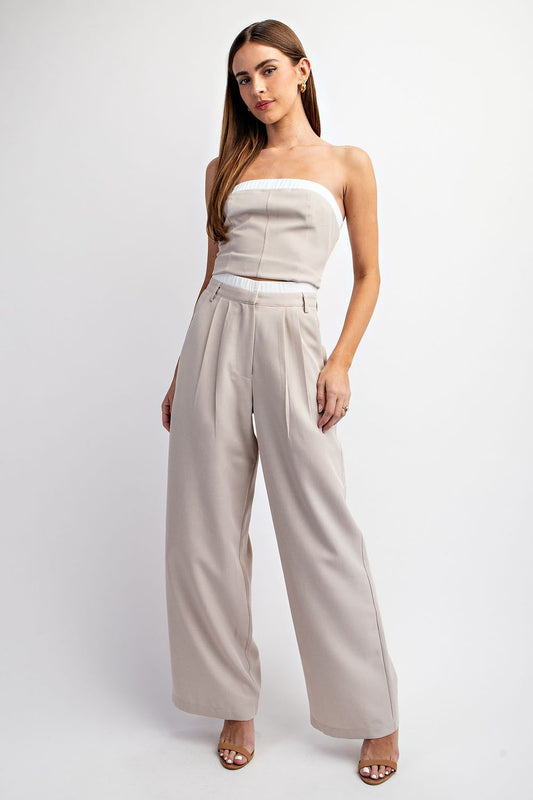 Taupe Bella Pant with Contrast Waist Band