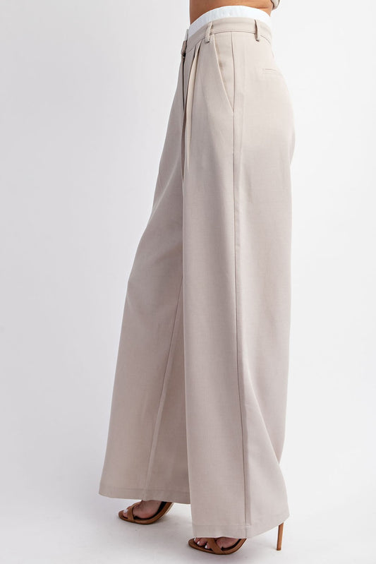 Taupe Bella Pant with Contrast Waist Band