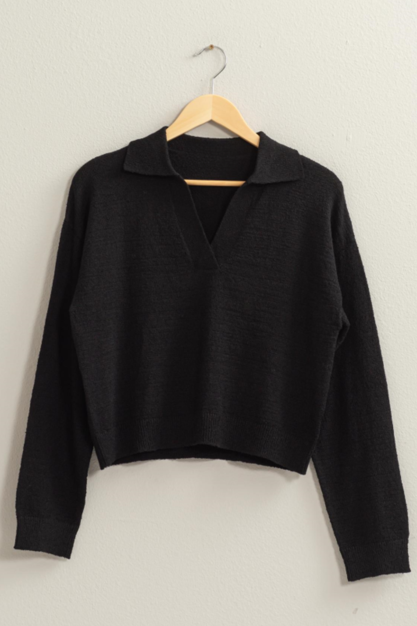 Woven Sand Luna Knit Collared Drop Shoulder Sweater